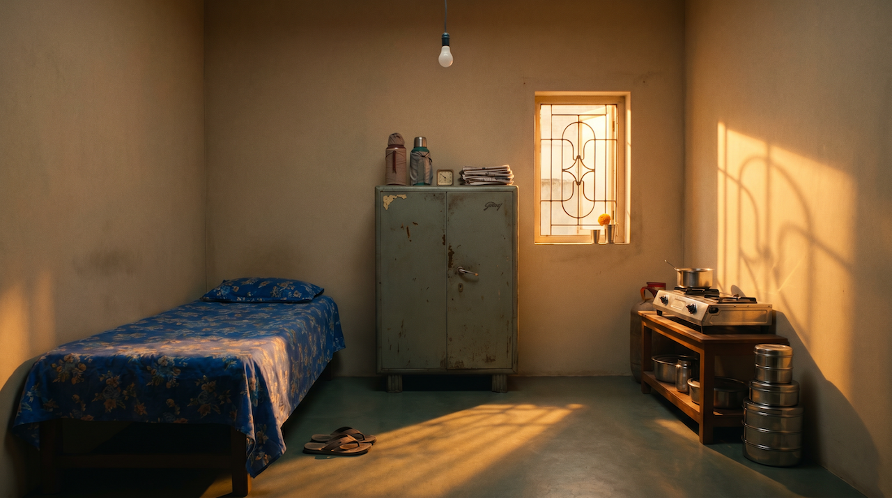 Kaveri's one room house at dawn